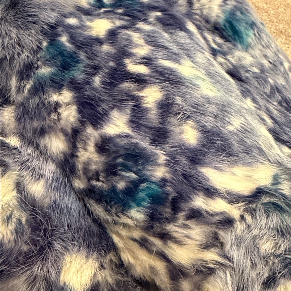 Women's Blue Real Rabbit Fur Coat - Picture 14 of 14